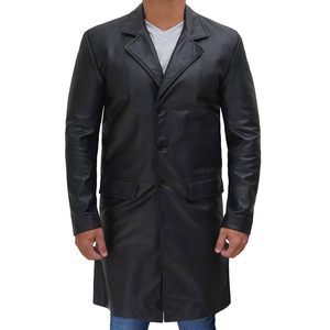<b>Men's</b> Genuine Leather <b>Long</b> Trench <b>Coat</b> Notched Lapel Double Breasted Outerwear Thick outerwear for <b>men</b> Custom leather <b>coat</b> - Product Image 6