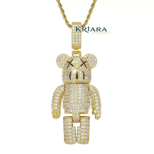 Pendentif Ours Cartoon en Argent 925 Plaqué Rhodium avec Moissanite Ronde Taille Brillant, Style Hip-Hop Unisexe pour Usage Quotidien - Product Image 2