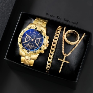 192044 Juego de 3 Relojes de Cuarzo con Calendario, Redondos, Elegantes, en Oro y Plata para Hombre - Product Image 1