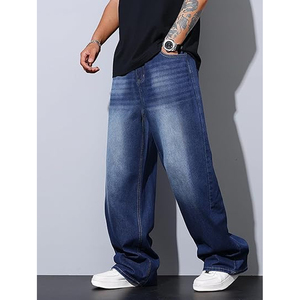 Jeans en denim décontractés pour hommes, coupe large, style urbain, pantalon ample vintage, vêtements streetwear - Product Image 2