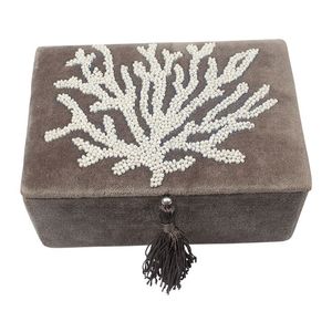Coastal Velvet Jewelry <b>Box</b> Rectangle Shape Coral Beaded Pattern Lids for Jewellery Storage - Product Image 1