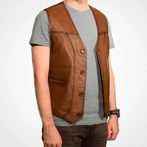 Chaleco de Cuero Genuino de Cordero Marrón para Hombre, Estilo Clásico Urbano, Resistente al Viento y Ecológico - Product Image 1