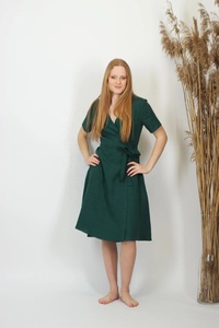 Nouvelle arrivée, robe midi simple à boutons, en coton naturel, style été, coupe évasée, col en V, manches courtes, écologique, pour femmes - Product Image 6