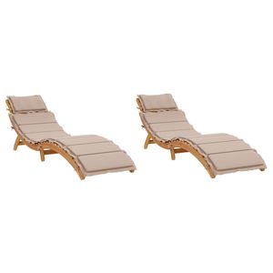 Ensemble de 2 chaises longues pliantes extra longues en bois d'acacia massif taupe, qualité supérieure pour un confort ultime - Product Image 2