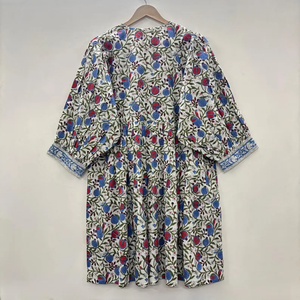 Vestido Midi Informal para Mujer, 100% Algodón Tejido, Estampado Floral Liso/Sólido, Detalles Estructurales, Manga Corta, Cintura Imperio, Estilo Babydoll - Product Image 3