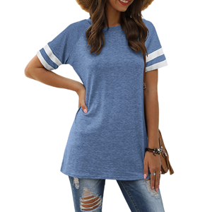 Camisetas de Manga Corta para Mujer con Logotipo Personalizado al por Mayor, Tops de Cuello Redondo de Verano, Corte Regular, Camiseta Casual a Rayas, Linda Camiseta para Mujer - Product Image 5