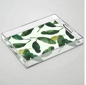 Awesome Leaf Print Acrylic Serving Tray Household Living Room Bedroom <b>Coffee</b> <b>Table</b> Organizer Accent At Your Budget - Product Image 1