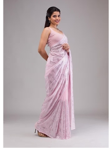 Sari traditionnel KV pour femme en georgette de rayonne à sequins, avec chemisier non cousu réversible à séchage rapide pour occasions festives - Product Image 3