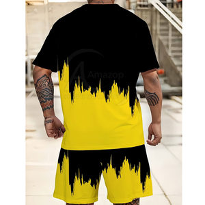 Ensemble t-shirt et short pour homme, dernière mode, en coton respirant, couleur unie, vente en gros - Product Image 3