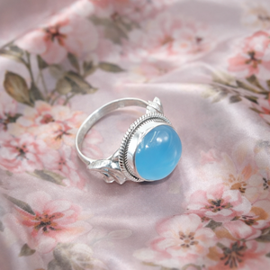Bague en calcédoine bleue naturelle, argent sterling 925, faite à la main, cabochon rond, pierre précieuse vintage, bijoux bohèmes pour cadeau de Noël homme - Product Image 6