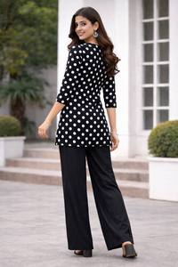 Ensemble Kurta en coton à pois noirs et blancs pour femmes, coupe ample, décontracté, toutes saisons, style Inde Pakistan - Product Image 4