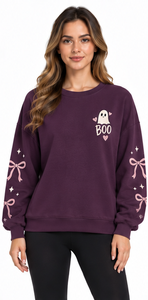 Halloween <b>Sweatshirt</b> <b>Cute</b> Bat Ghost Graphic Oversized Crew Neck Long Sleeve Terry Pullover Unisex Autumn Winter Streetwear - Product Image 5