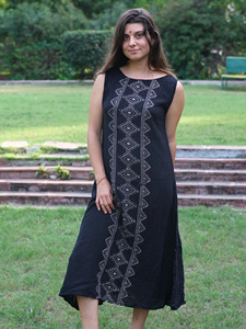 Vestido Maxi Étnico de Algodón Hecho a Mano, Kurti Largo sin Mangas con Bordado Tribal Geométrico Tradicional para Mujer, Kaftán Bohemio de Verano - Product Image 2