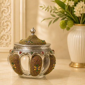 Pot à bonbons en verre finition argent antique, boîte à bibelots décorative, objet de luxe pour cadeaux d'entreprise et de festival, pièce maîtresse - Product Image 1