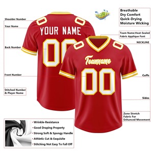 Jersey de Fútbol Americano Personalizado para Hombre, Mujer y Jóvenes, Diseño Cosido Personalizado, Manga Corta, Opción de Talla Grande, Nombre del Equipo, Número - Product Image 3