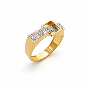 Bague de déclaration de luxe pour homme en or jaune 18 carats avec boucle géométrique et micro-pavé de zircone cubique, idéale pour mariage, fête, usage quotidien ou comme cadeau. - Product Image 2