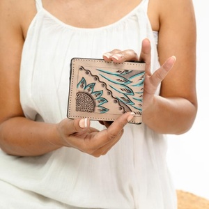 Best Seller Handmade Cowboy Genuine Leather Floral Hand Tooled Western Men's <b>Wallet</b> With Hand Carved Latest Men Luxury <b>Wallet</b> - Product Image 5