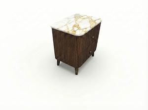 Table d'appoint moderne avec 2 tiroirs, en MDF acacia, placage chêne, plateau en marbre, design dynamique pour salles à manger et espaces de vie. chambre à coucher. - Product Image 2