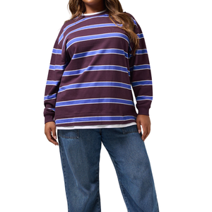Sweat-shirt en molleton de coton à col rond surdimensionné respirant pour femmes grandes tailles, manches longues, décontracté, pull-over, couleur personnalisée, automne - Product Image 1
