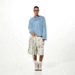 Camiseta a Rayas de Manga Larga con Cuello Redondo de Alta Calidad al por Mayor, Ajuste Holgado, Informal, de Verano para Mujer, Tejida, 100% Algodón - Product Image 3