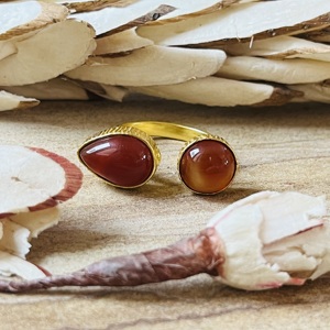 Buyer Favorite Boho Carnelian Brass <b>Ring</b> 18k Gold Plated <b>Open</b> Band Statement Jewelry Vintage Double Stone Women Wholesale <b>Ring</b> - Product Image 1