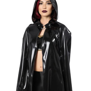 Capa con Capucha de Cuero Sintético Negro para Mujer con Detalle de Remaches, Disfraz de Lencería Sexy - Product Image 1