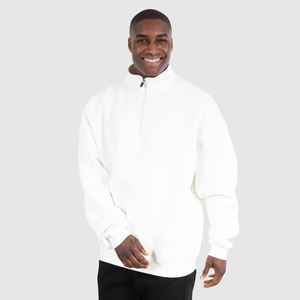 Best Selling Plain White Color <b>Men's</b> Quarter Zip Sweatshirts Comfortable Fabric Loose Fit High Street Style Zipper Sweatshirts - Product Image 2