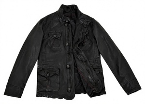 Veste moto en cuir véritable noir pour homme, col montant, fermeture éclair, coupe ajustée, longueur standard, pour l'automne - Product Image 4