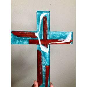 Handmade <b>Wooden</b> Cross with Resin Accents Religious <b>Plaque</b> for Worship - Product Image 1