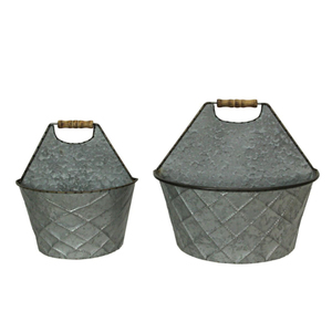 Handmade Farmhouse Galvanized Metal Wall Planter Set Vintage Hanging Flower <b>Pot</b> for Indoor Outdoor Living Room & Balcony Decor - Product Image 2