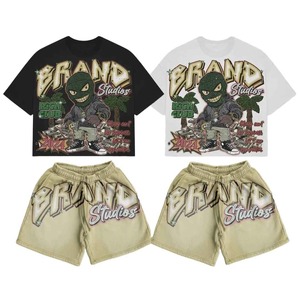 Wholesale Breathable Summer T-Shirt <b>Set</b> Brand Streetwear T-Shirt <b>Set</b> Men's Cotton Printed Tee & Shorts Summer Casual Outfit Red - Product Image 5