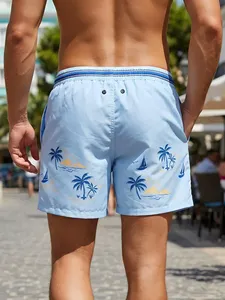 Men's Contrast Color <b>Light</b> Blue Summer Casual Beach Holiday Vacation Holiday Elastic Waist Drawstring Pants, Board Shorts - Product Image 4