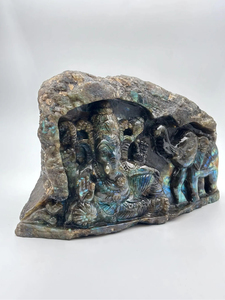Estatua de Ganesha de Labradorita Natural Brillante, Escultura de Cristal Tallada a Mano, Decoración para el Hogar, Proveedor Mayorista OEM ODM - Product Image 2