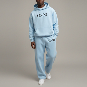 High Quality Hot Selling Custom Blank <b>Plain</b> <b>Tracksuits</b> Streetwear Solid Midweight Cotton Boxy Hoodie <b>Tracksuits</b> Men - Product Image 5