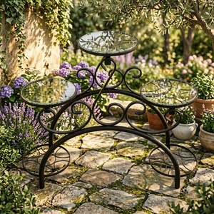 Support de plantes vintage en fer forgé pour vélo, avec 5 pots, support de pot de fleurs circulaire à 3 niveaux pour intérieur/extérieur, décoration artisanale de jardin - Product Image 4