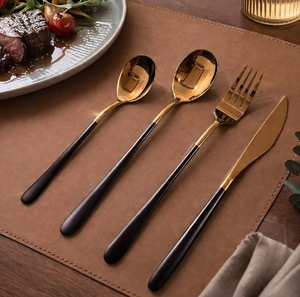 Juego de Cubiertos Modernos Dorados con Mango de Cerámica, Cubertería de Acero Inoxidable Apta para Lavavajillas, Vajilla para Bodas - Product Image 4
