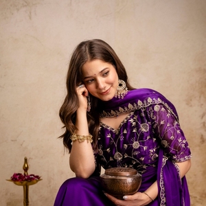 ชุดเดรส Anarkali ปักลายผ้าชีฟองสำหรับผู้หญิง พร้อมผ้าคลุมไหล่ปักลายผ้าชีฟอง ตัดเย็บสำเร็จ แขนสั้น สำหรับงานปาร์ตี้ โดย Royal Export - Product Image 2