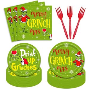 Set di 96 Pezzi per Tavola Natalizia Grinchmas, Decorazioni per Feste di Natale con Piatti e Tovaglioli, Confezione Regalo da 24 G - Product Image 1