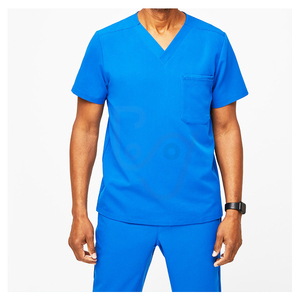 Ensemble de blouses médicales pour hommes en coton et polyester tricoté, pantalon et haut à col en V avec poche, prêt pour le stéthoscope - Product Image 3