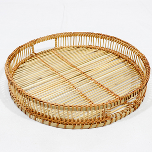 Plateau de service en bambou tressé écologique avec poignées intégrées pour fruits et collations - Product Image 3