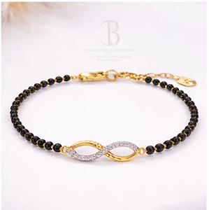 18K Yellow <b>Gold</b> Infinity Diamond Mangalsutra <b>Bracelet</b> Black <b>Beads</b> Lab Grown Accents Traditional Symbolic Luxury Wristband - Product Image 1
