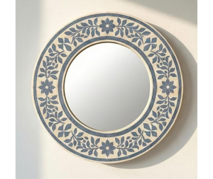 Miroir mural rond en os incrusté, pièce décorative élégante faite à la main - Product Image 1