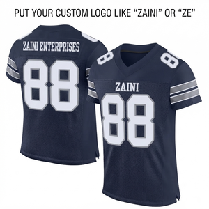 Camiseta de Fútbol Americano para Hombre, 220 GSM, Malla de Poliéster Premium, Panel de Hombro Azul Marino y Blanco, Sublimación Personalizada, Tackle Twill - Product Image 1
