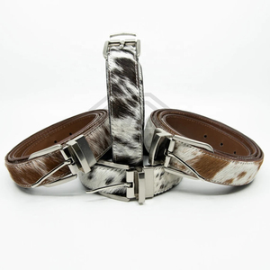 Cinturón de Cuero de Pelo de Vaca, Fabricante de Ropa, Estilo Occidental Personalizado, Correa de Cintura de Lujo Marrón y Blanca - Product Image 2