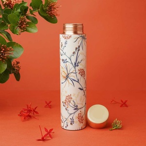Carafe en cuivre pour chevet, bouteille d'eau en cuivre, motif oriental, gourde de voyage portable avec couvercle, design vert - Product Image 3
