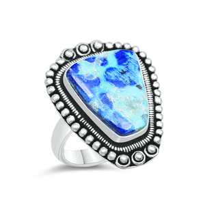 แหวนทองเหลืองประดับพลอยอะซูไรต์ทำมือ ดีไซน์ไม่ซ้ำใคร สำหรับงานหมั้น งานแต่งงาน ของขวัญสำหรับผู้หญิง ชุบเงิน ขายส่งแบบแพ็ค - Product Image 5