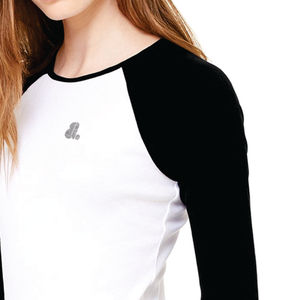 Women's <b>White</b> Black Raglan Sleeve Full Length 100% Organic Cotton T-<b>Shirt</b> Logo Casual <b>Slim</b> <b>Fit</b> O-Neck Solid Knitted Breathable - Product Image 3