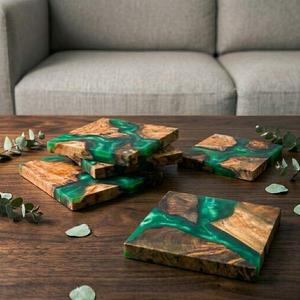 Posavasos Cuadrado de Resina y Madera Hecho a Mano, Diseño Artístico Moderno en Verde, 350 mm de Diámetro, 5 mm de Grosor, MN EXPORTS MNE-892 para Decoración de Mesa - Product Image 2