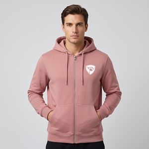 Dumela Men's <b>Pink</b> Hooded Zip-Up Fleece <b>Sweatshirt</b> Regular Fit Casual Autumn Wear Heat-Transfer Logo Front - Product Image 2
