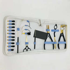 Kit d'outils professionnels pour extensions de cheveux en acier inoxydable noir et or, avec logo personnalisé, de haute qualité, durables, en métal et plastique - Product Image 2